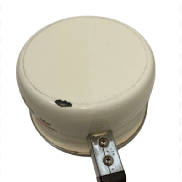 Small 1970s enamel vintage pan orange and brown flower pattern with brown lid - Picture 4 of 4